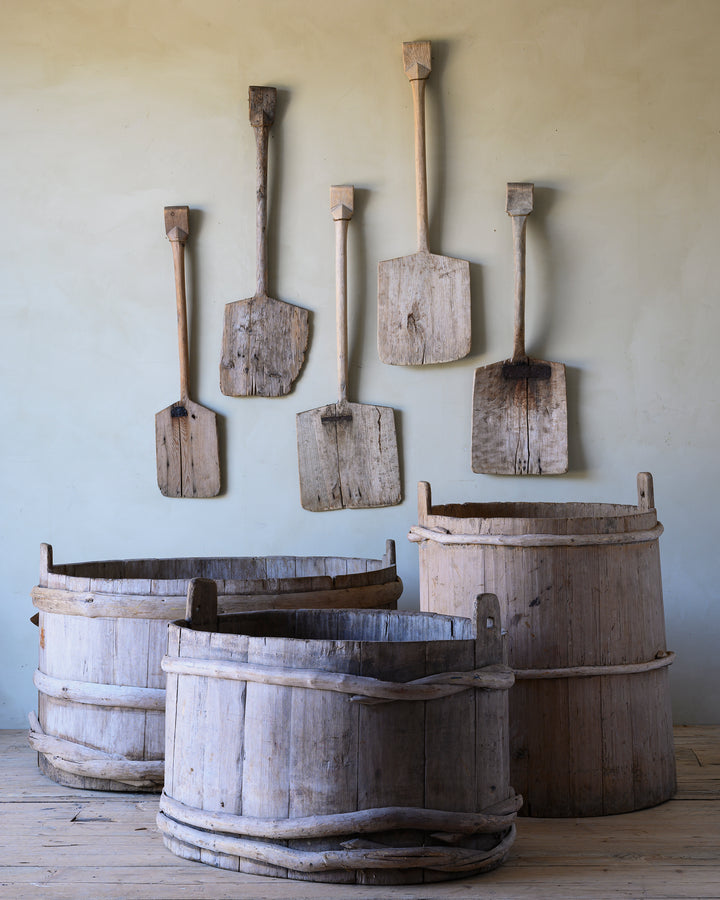 folk art wooden grain barrels