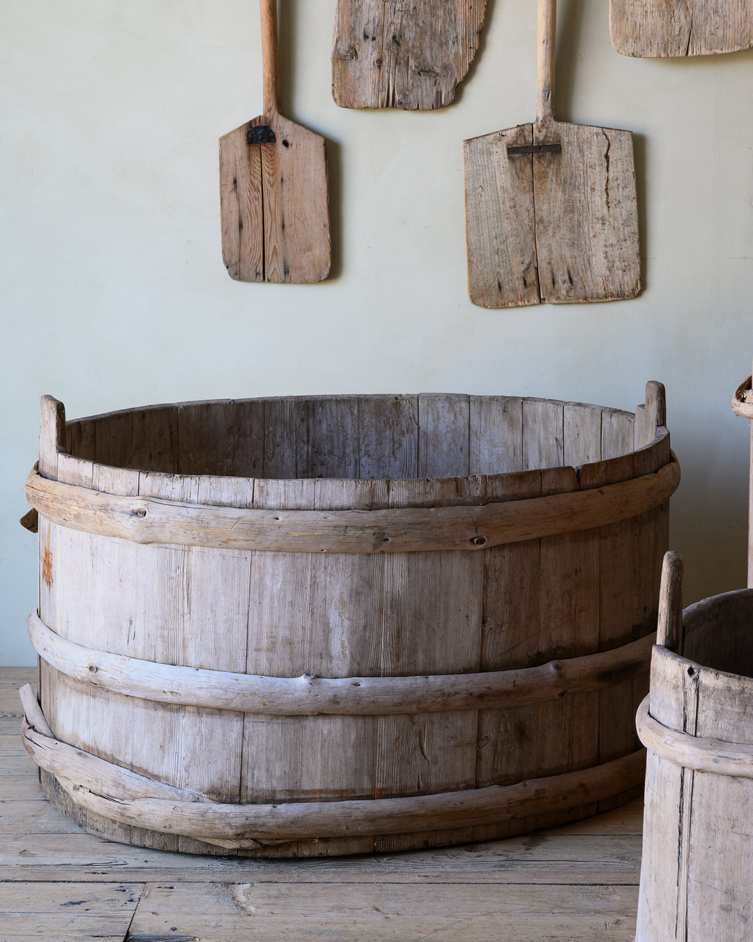 folk art wooden grain barrels